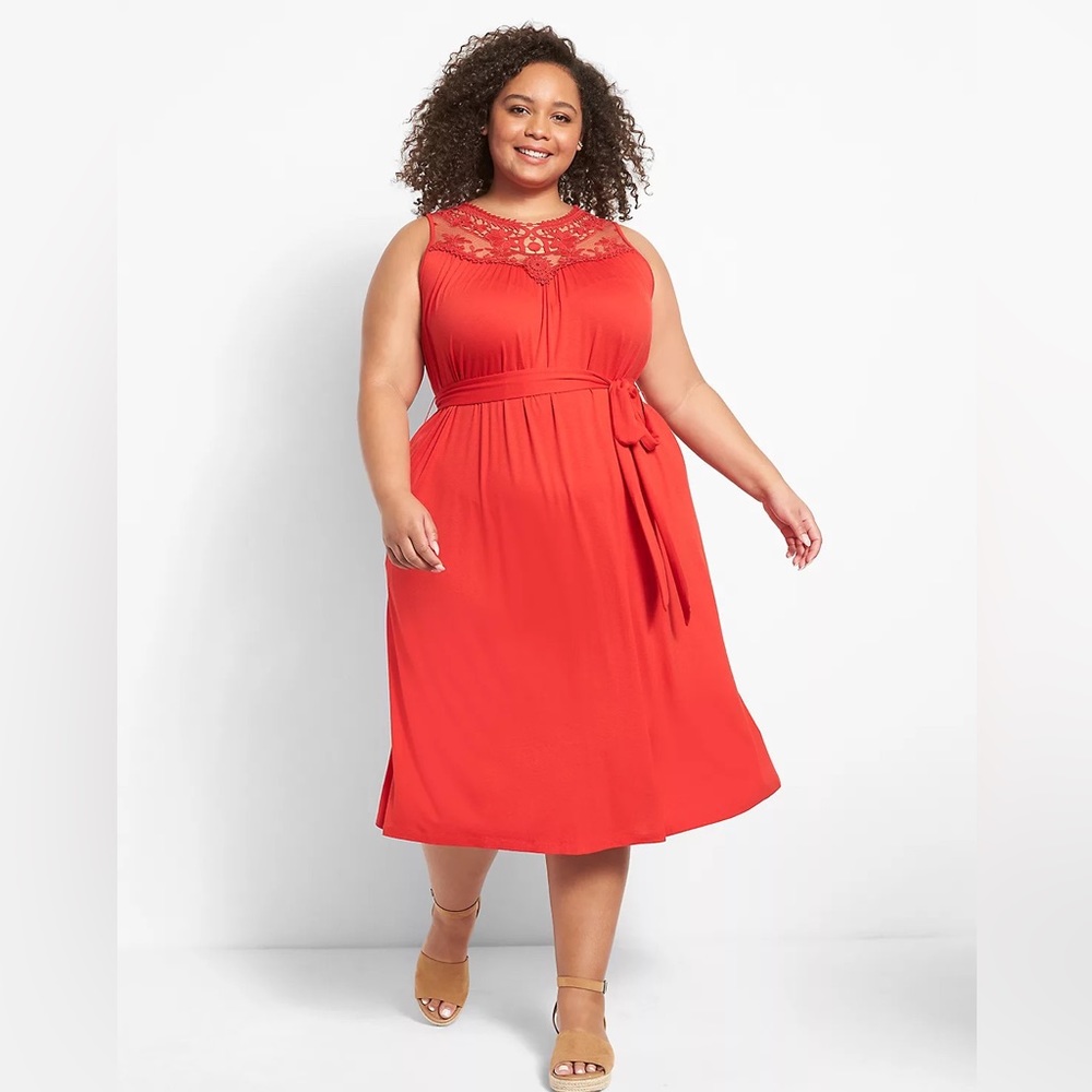 Lane Bryant Size 38/40 Sleeveless Crochet Yoke Fit & Flare Dress worn once